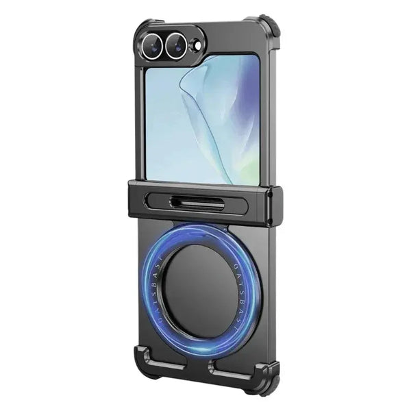 Halo F1 magnetic metal case for Samsung Galaxy Z Flip with 360 rotatable ring holder reinforced hinge and shock-absorbing corners