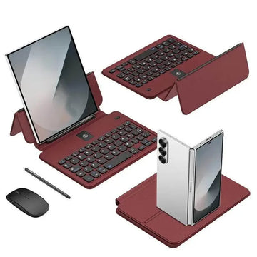Scribe K1 keyboard folio for Galaxy Z Fold with detachable Bluetooth keyboard wireless mouse stylus integrated kickstand PU leather